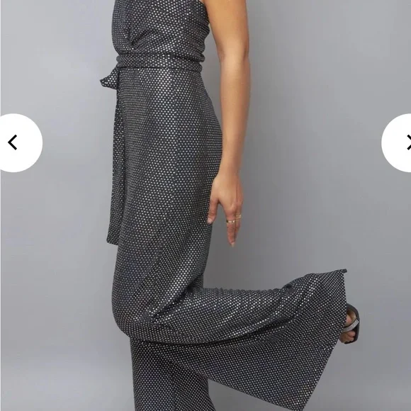 Flying Tomato Black and Multi-Color Sequin Jumpsuit with Flattering Belt - Picture 2 of 7